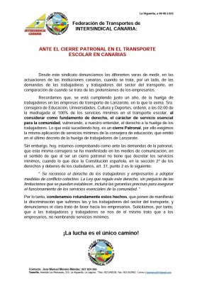 Comunicado de la Federación de Transporte sobre huelga del día de hoy